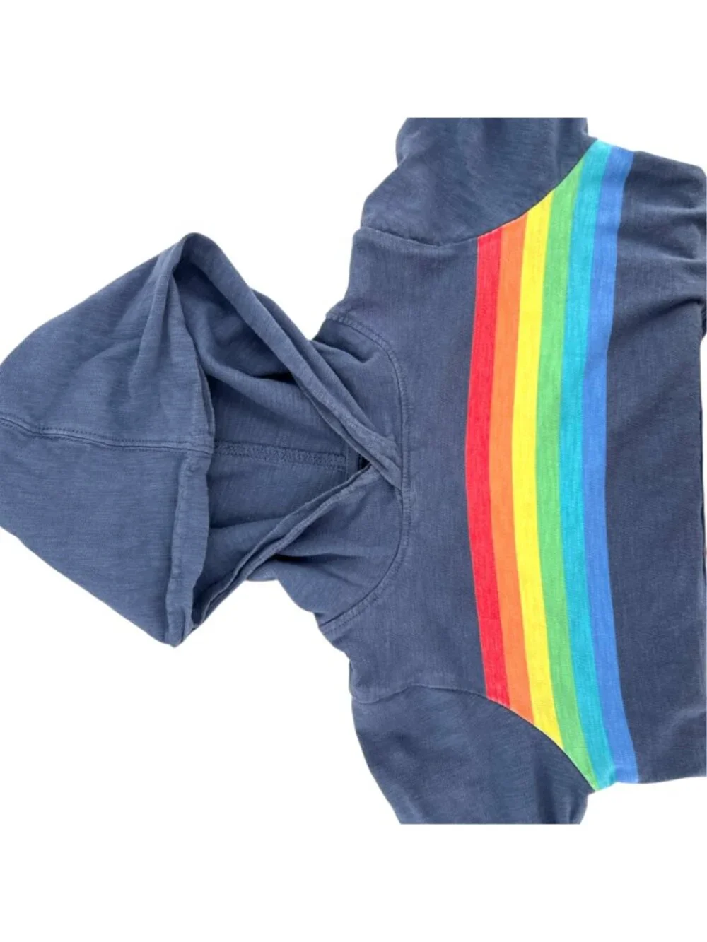 Primary Kids Blue Hoodie Rainbow Stripe 100% Cotton Size 2